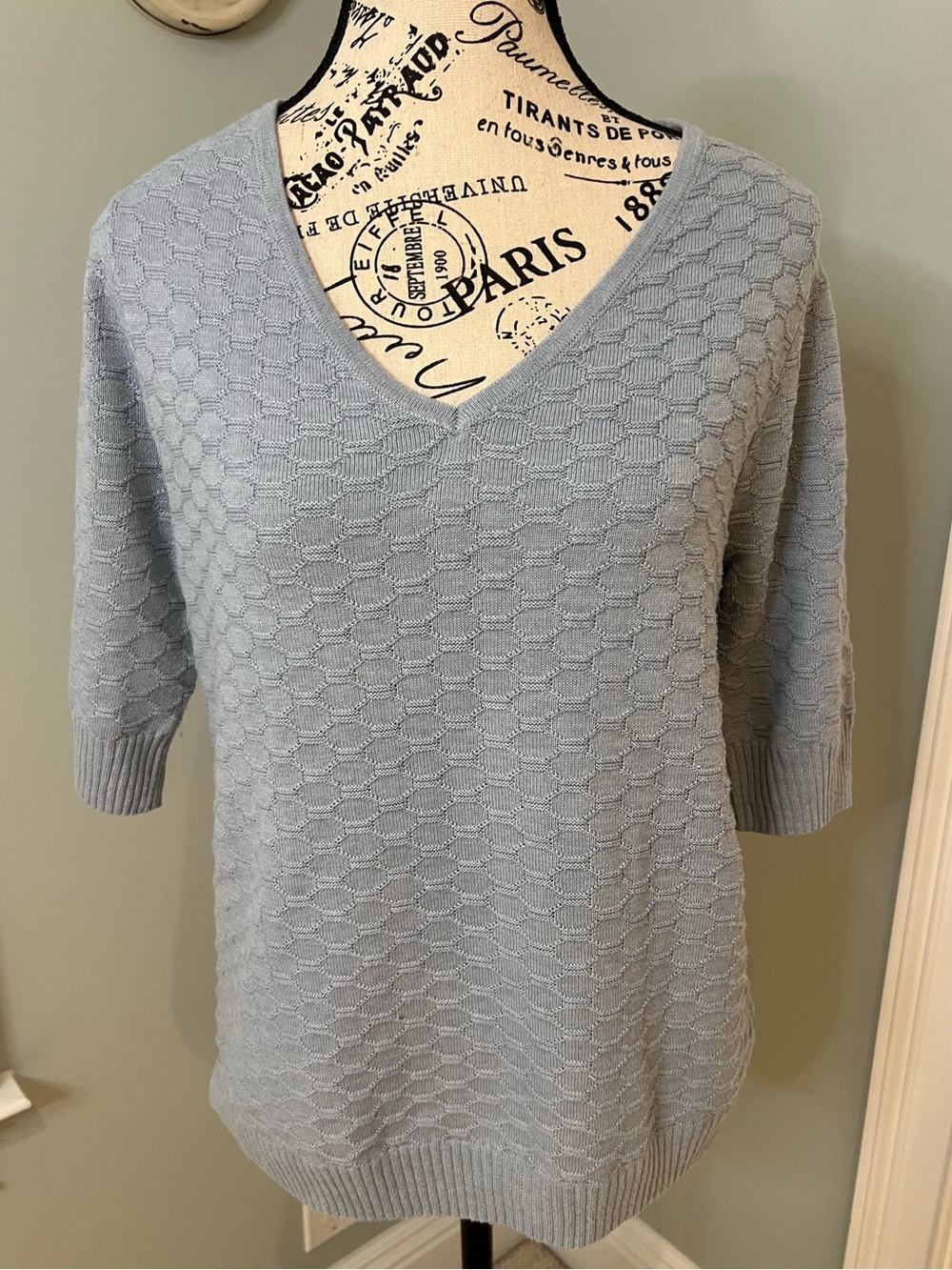 Ella Moss Light Blue V-Neck Textured Honeycomb Sweater | Size M | Like New